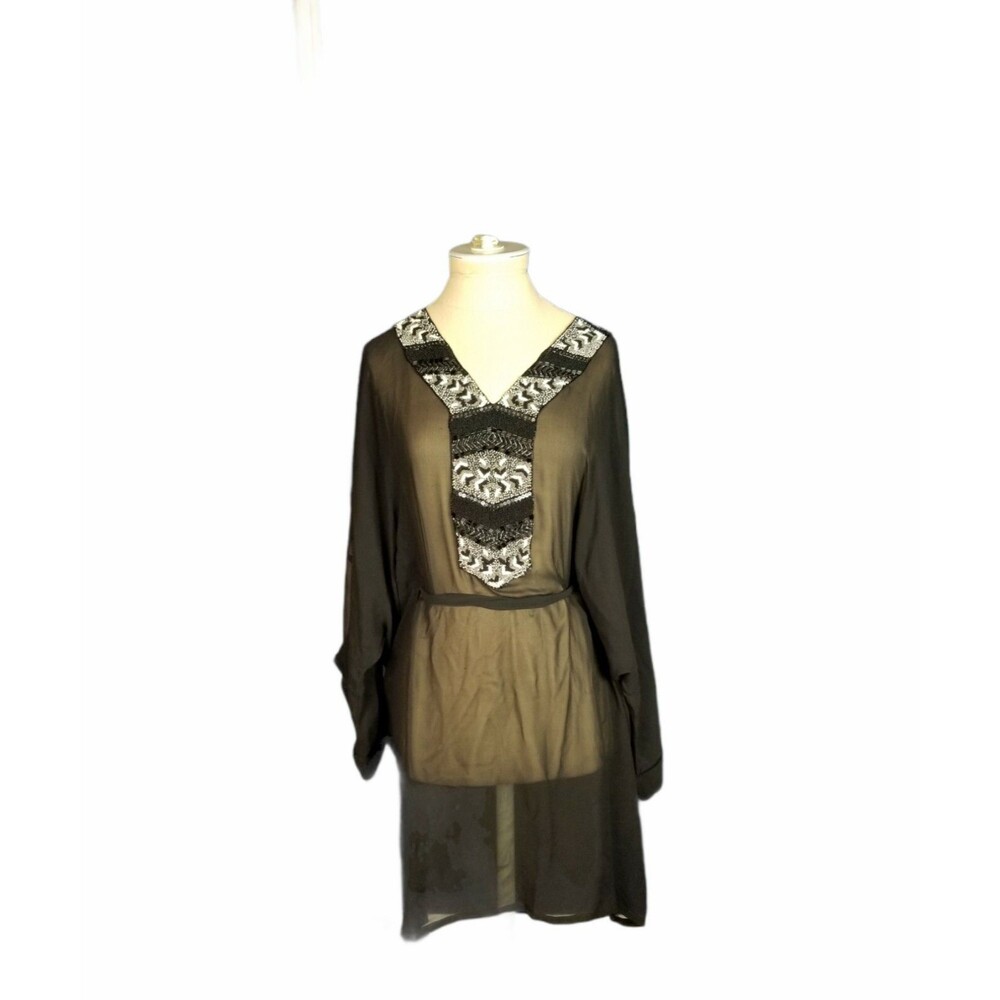 Beach Womens Swimsuit Black Beaded Coverup Size Large